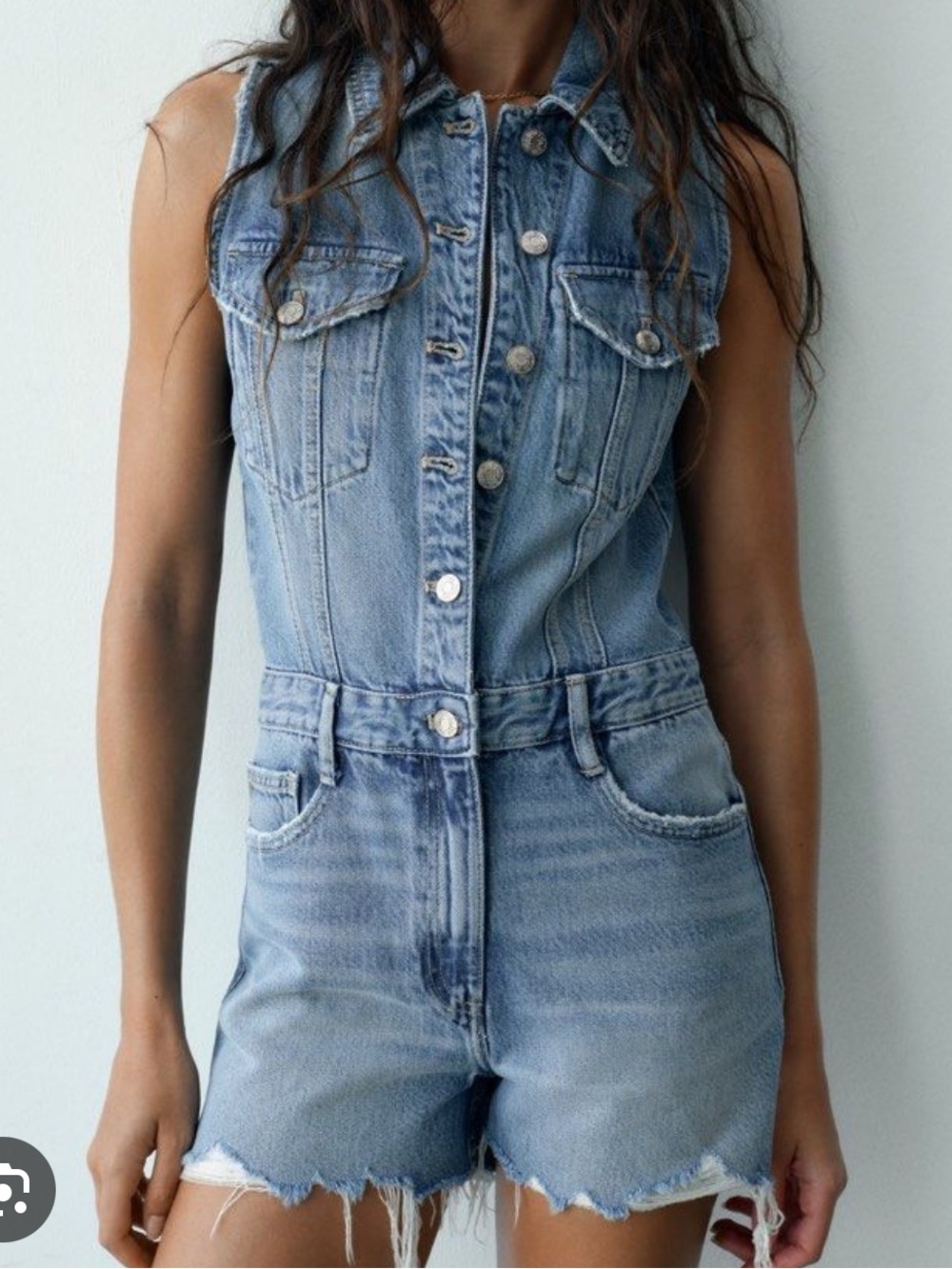 Zara Light Wash Denim Sleeveless Romper